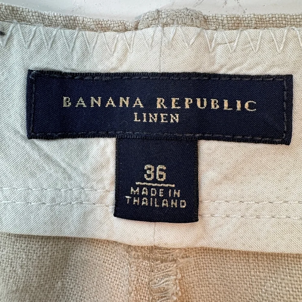 Banana Republic Linen Shorts Mens 36 Beige Casual Chino Golf Preppy Flat Front